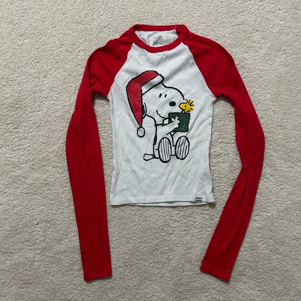 women’s Red and White Snoopy christmas Long Sleeve Shirt